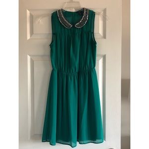 Trafaluc green beaded collar dress
